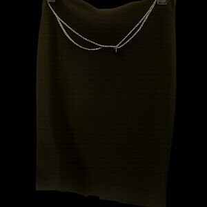 Classic Black Pencil Skirt with Silver Chain Accent – Size M